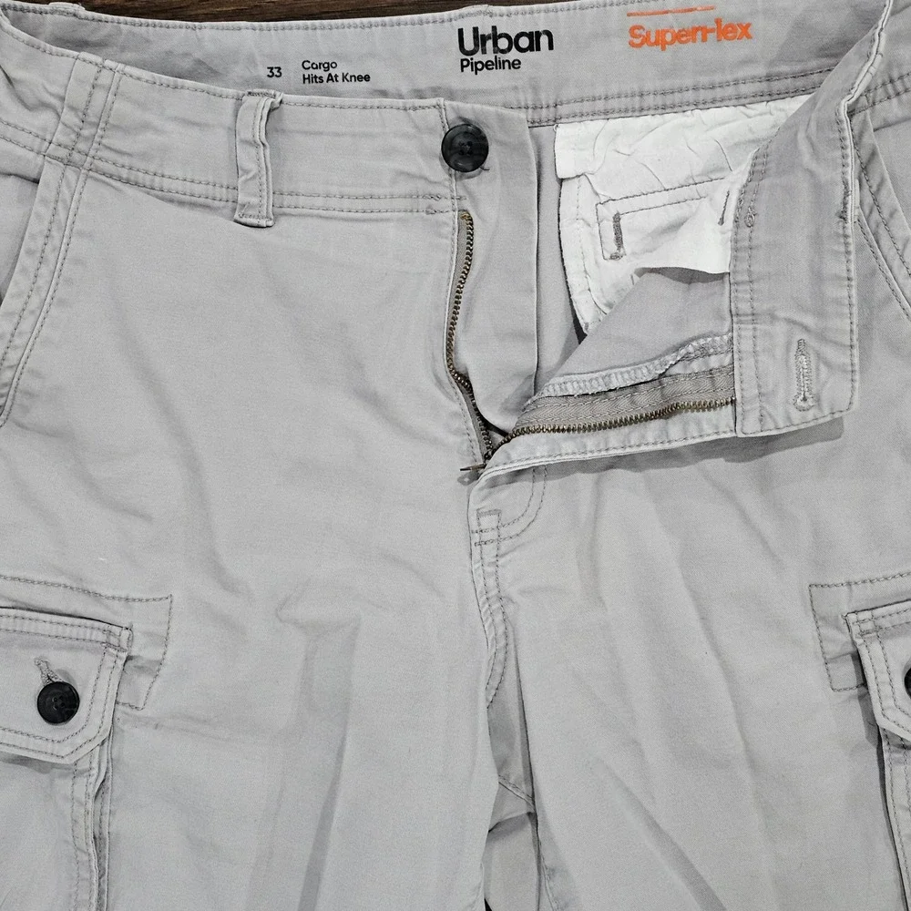 Urban Pipeline Cargo Shorts Mens 33‎ Grey Super-Flex Hits At Knee Stretch Cotton